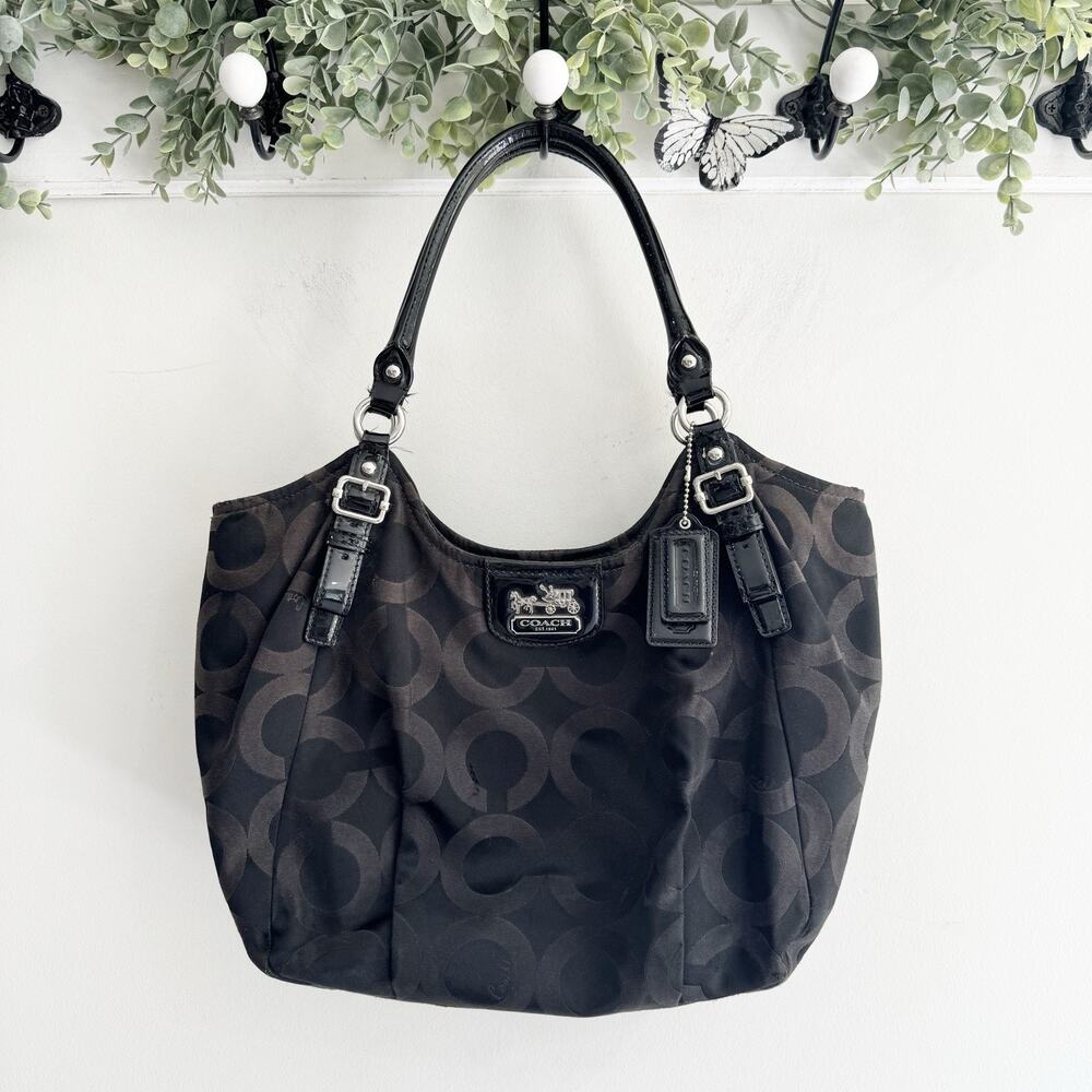 vintage Coach Madison Signature Logo Hobo Shoulder Bag Black